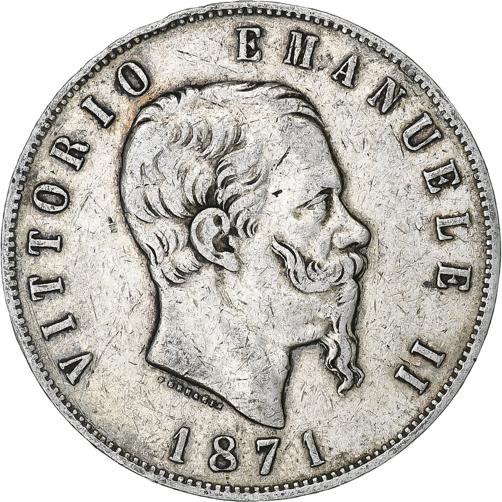 Italia, Vittorio Emanuele II, 5 Lire, 1871, Milan, Argento, MB, KM:8.3
