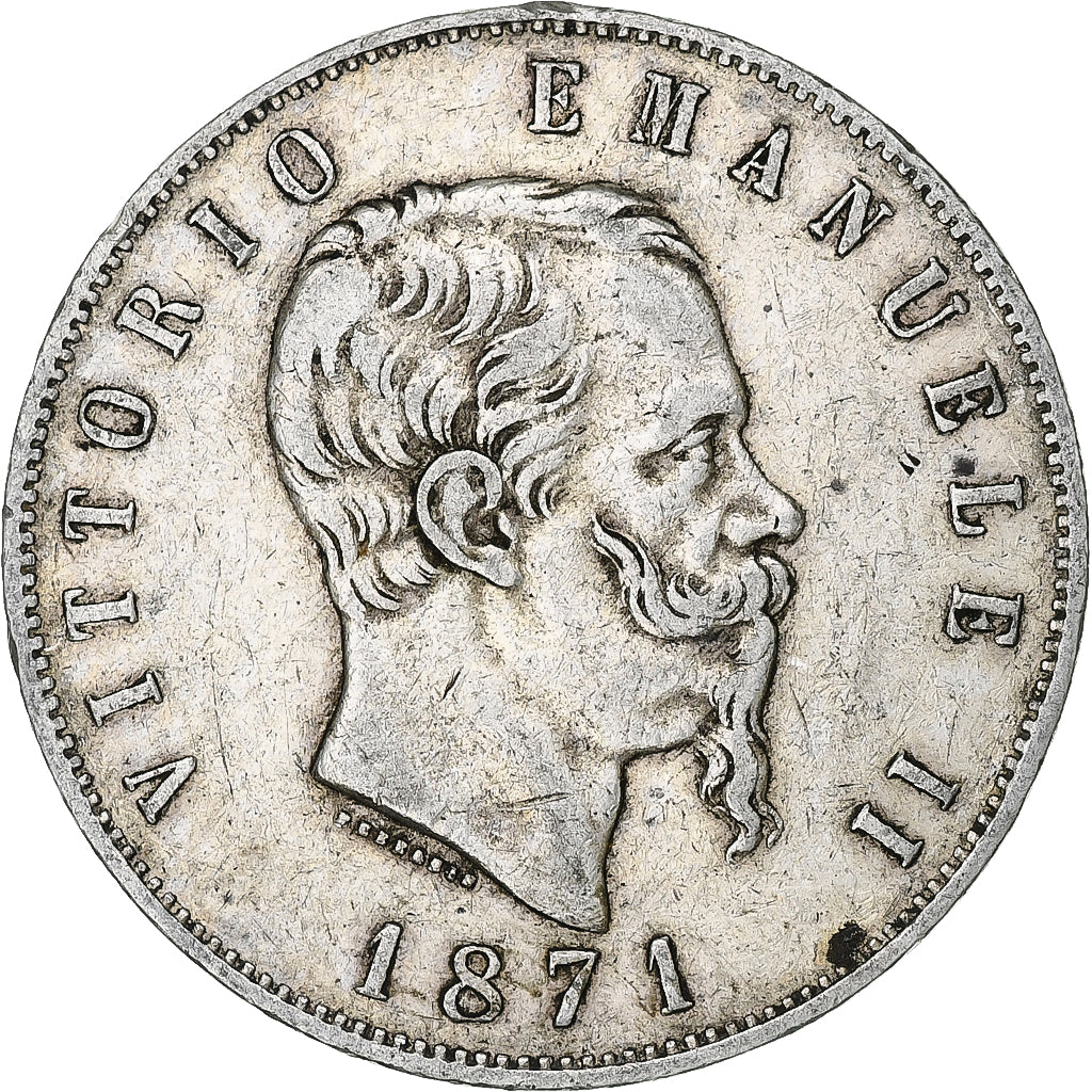 Italy, Vittorio Emanuele II, 5 Lire, 1871, Milan, Silver, VF(20-25), KM:8.3