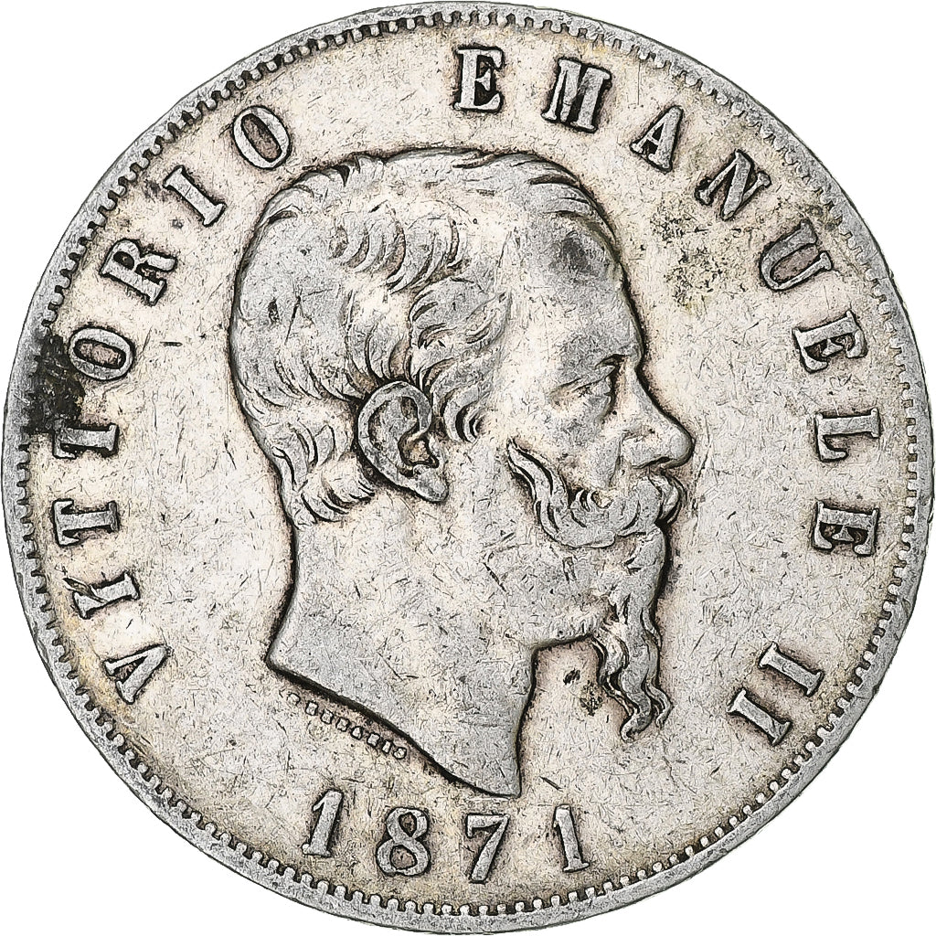 Italy, Vittorio Emanuele II, 5 Lire, 1871, Milan, Silver, VF(20-25), KM:8.3