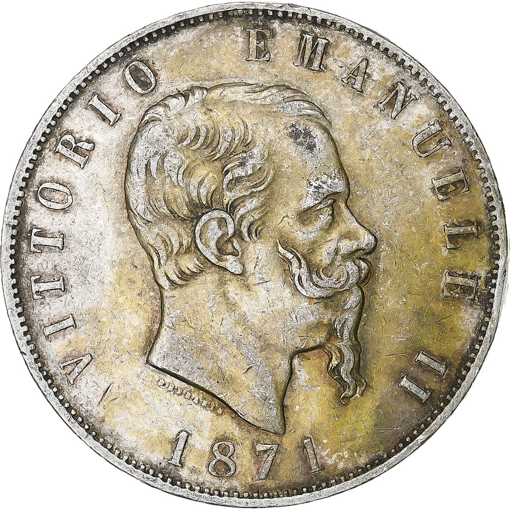 Italie, Vittorio Emanuele II, 5 Lire, 1871, Milan, Argent, TB, KM:8.3