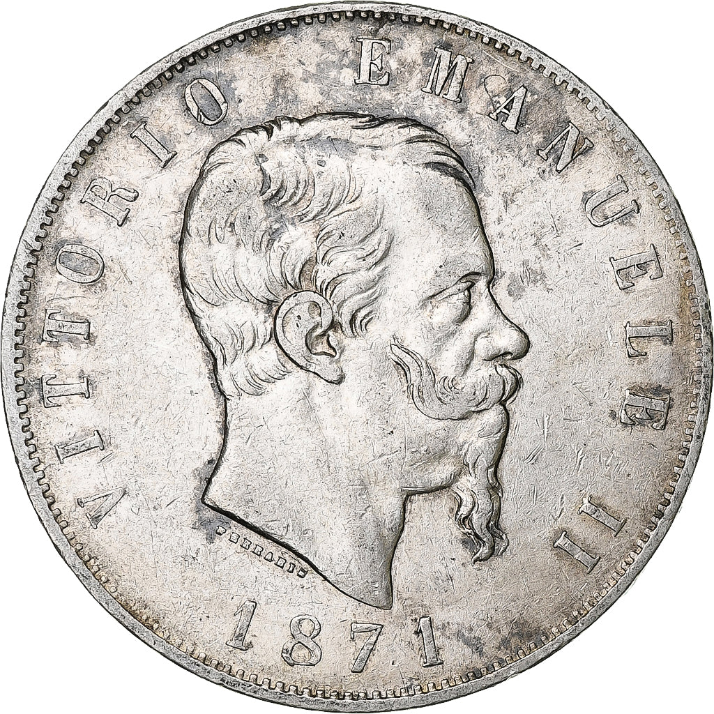 Italie, Vittorio Emanuele II, 5 Lire, 1871, Milan, Argent, TB+, KM:8.3