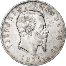 Italie, Vittorio Emanuele II, 5 Lire, 1871, Milan, Argent, TB+, KM:8.3
