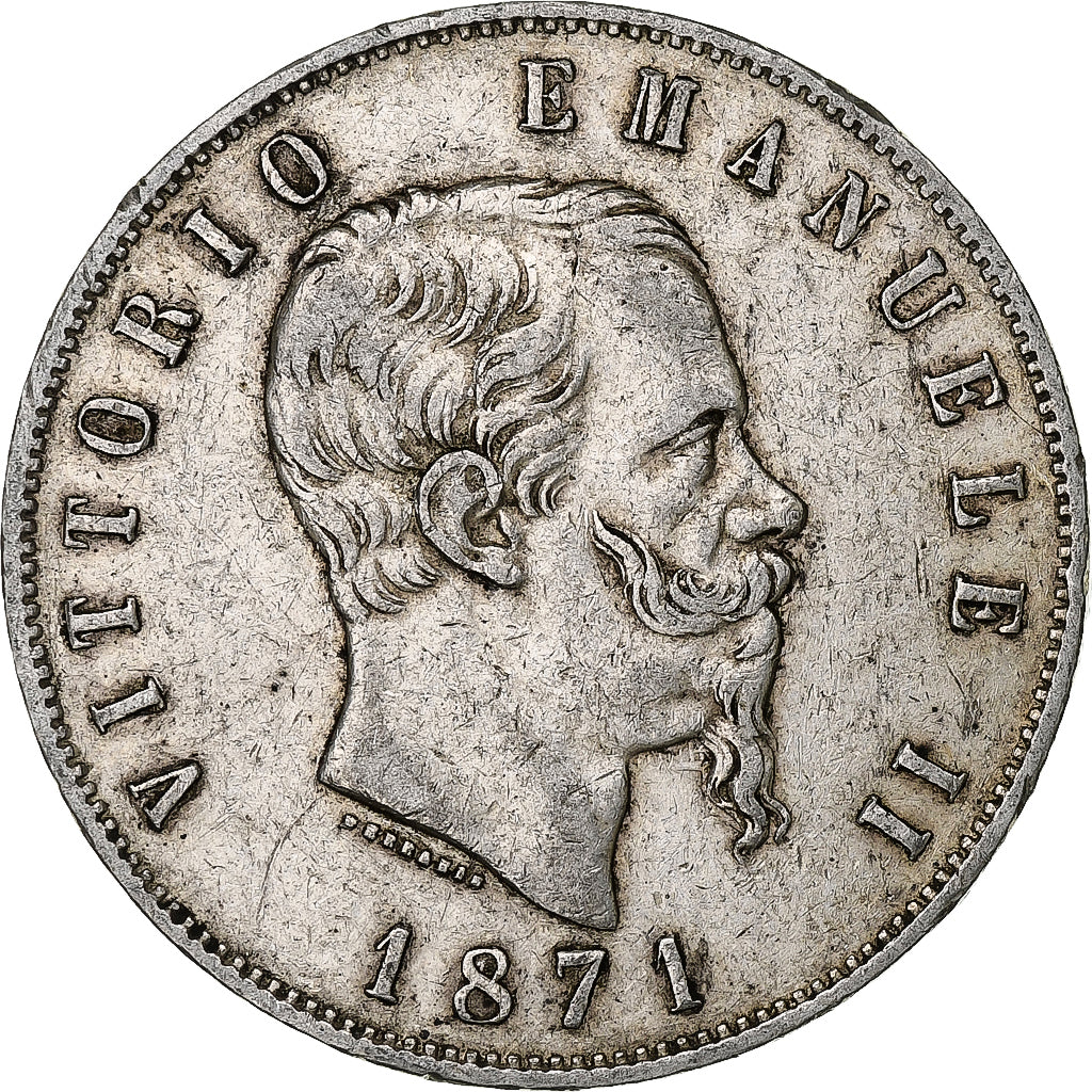 Italie, Vittorio Emanuele II, 5 Lire, 1871, Milan, Argent, TB+, KM:8.3