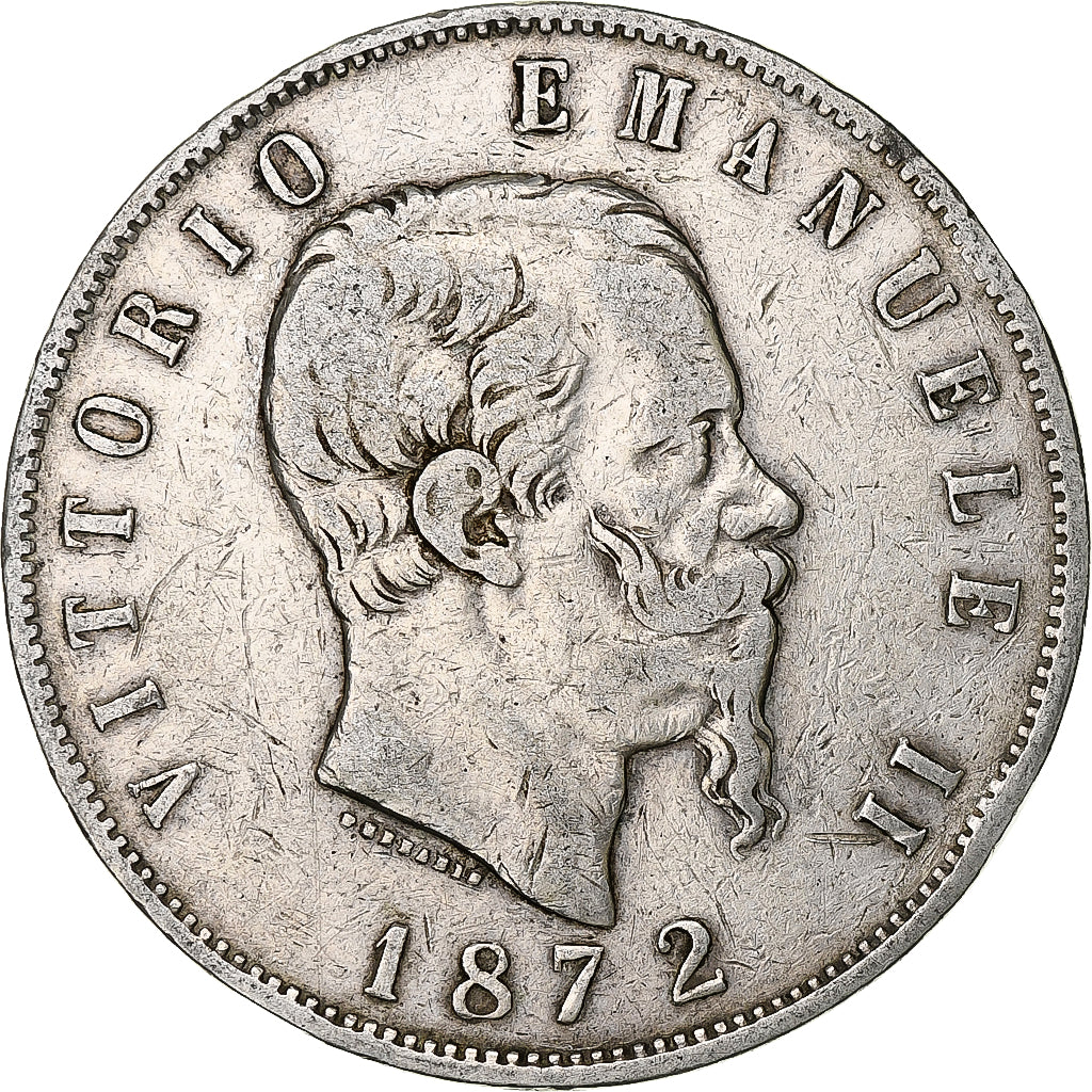 Italy, Vittorio Emanuele II, 5 Lire, 1872, Milan, Silver, VF(20-25), KM:8.3