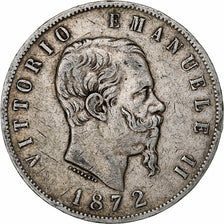 Włochy, Vittorio Emanuele II, 5 Lire, 1872, Milan, Srebro, VF(20-25), KM:8.3