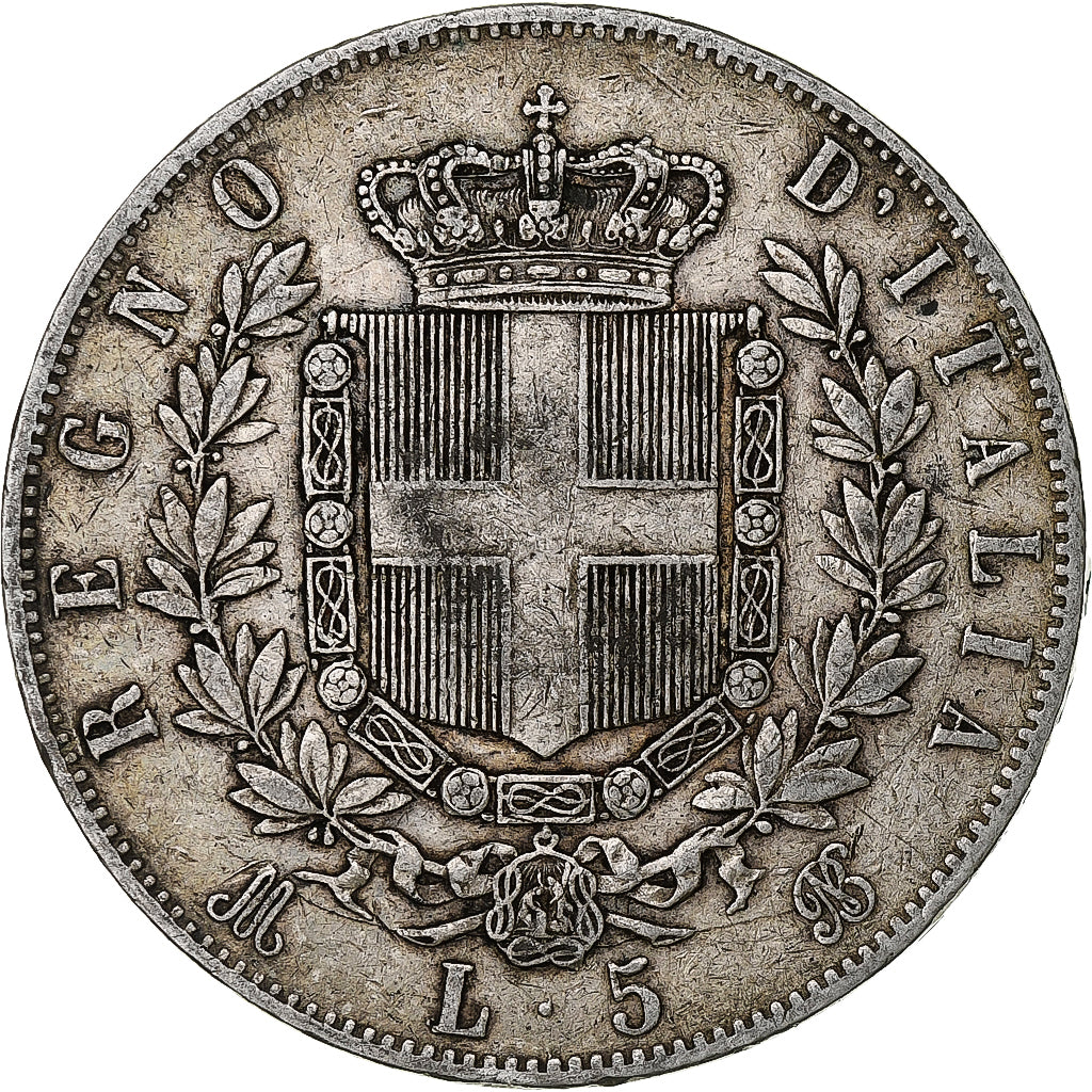Włochy, Vittorio Emanuele II, 5 Lire, 1872, Milan, Srebro, VF(20-25), KM:8.3