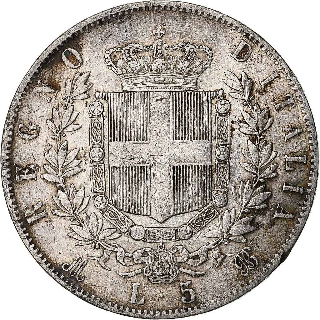 Italia, Vittorio Emanuele II, 5 Lire, 1873, Milan, Argento, MB, KM:8.3