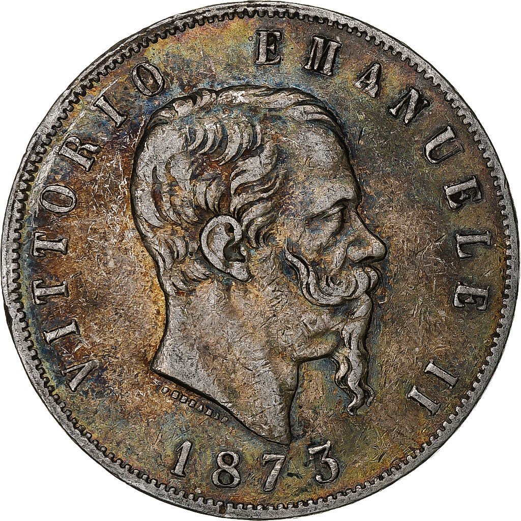 Itália, Vittorio Emanuele II, 5 Lire, 1873, Milan, Prata, VF(30-35), KM:8.3