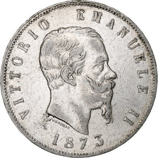 Włochy, Vittorio Emanuele II, 5 Lire, 1873, Milan, Srebro, VF(30-35), KM:8.3