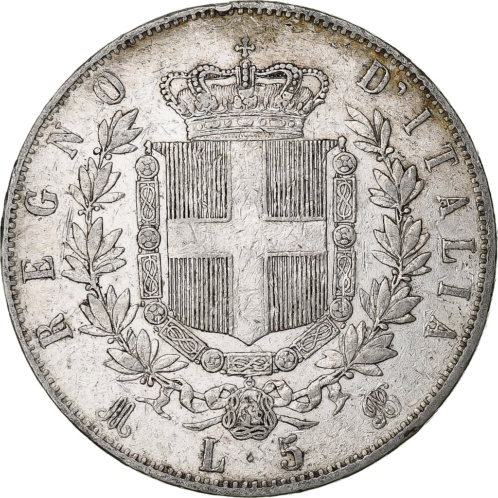 Włochy, Vittorio Emanuele II, 5 Lire, 1873, Milan, Srebro, VF(30-35), KM:8.3