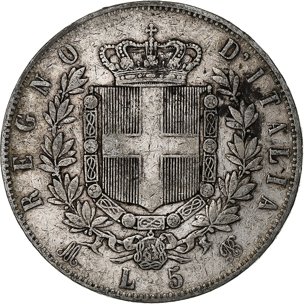Włochy, Vittorio Emanuele II, 5 Lire, 1874, Milan, Srebro, VF(20-25), KM:8.3