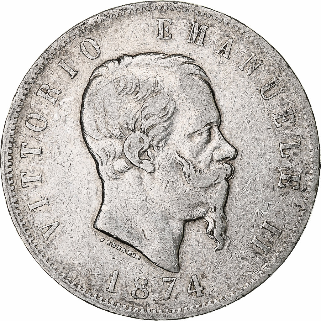 Italia, Vittorio Emanuele II, 5 Lire, 1874, Milan, Argento, MB, KM:8.3