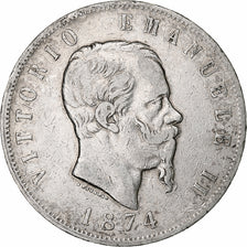 Italia, Vittorio Emanuele II, 5 Lire, 1874, Milan, Argento, MB, KM:8.3