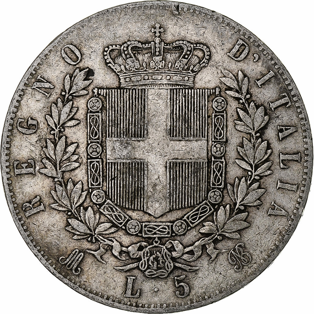 Włochy, Vittorio Emanuele II, 5 Lire, 1874, Milan, Srebro, VF(20-25), KM:8.3