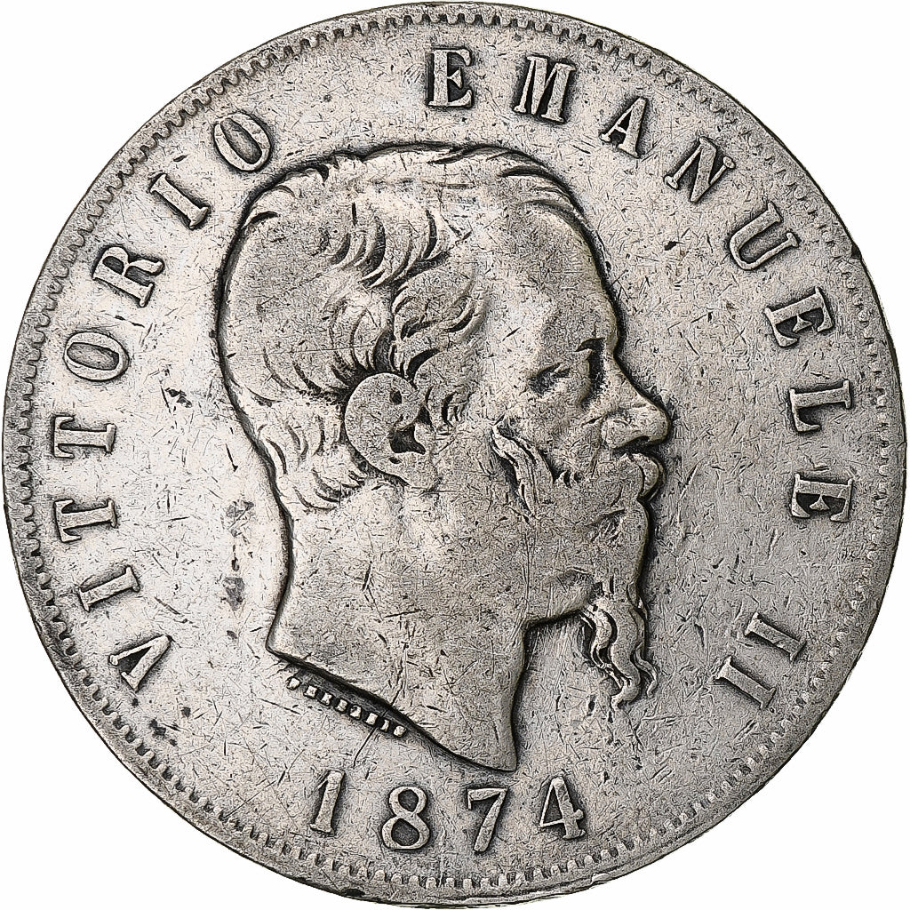 Italie, Vittorio Emanuele II, 5 Lire, 1874, Milan, Argent, TB, KM:8.3