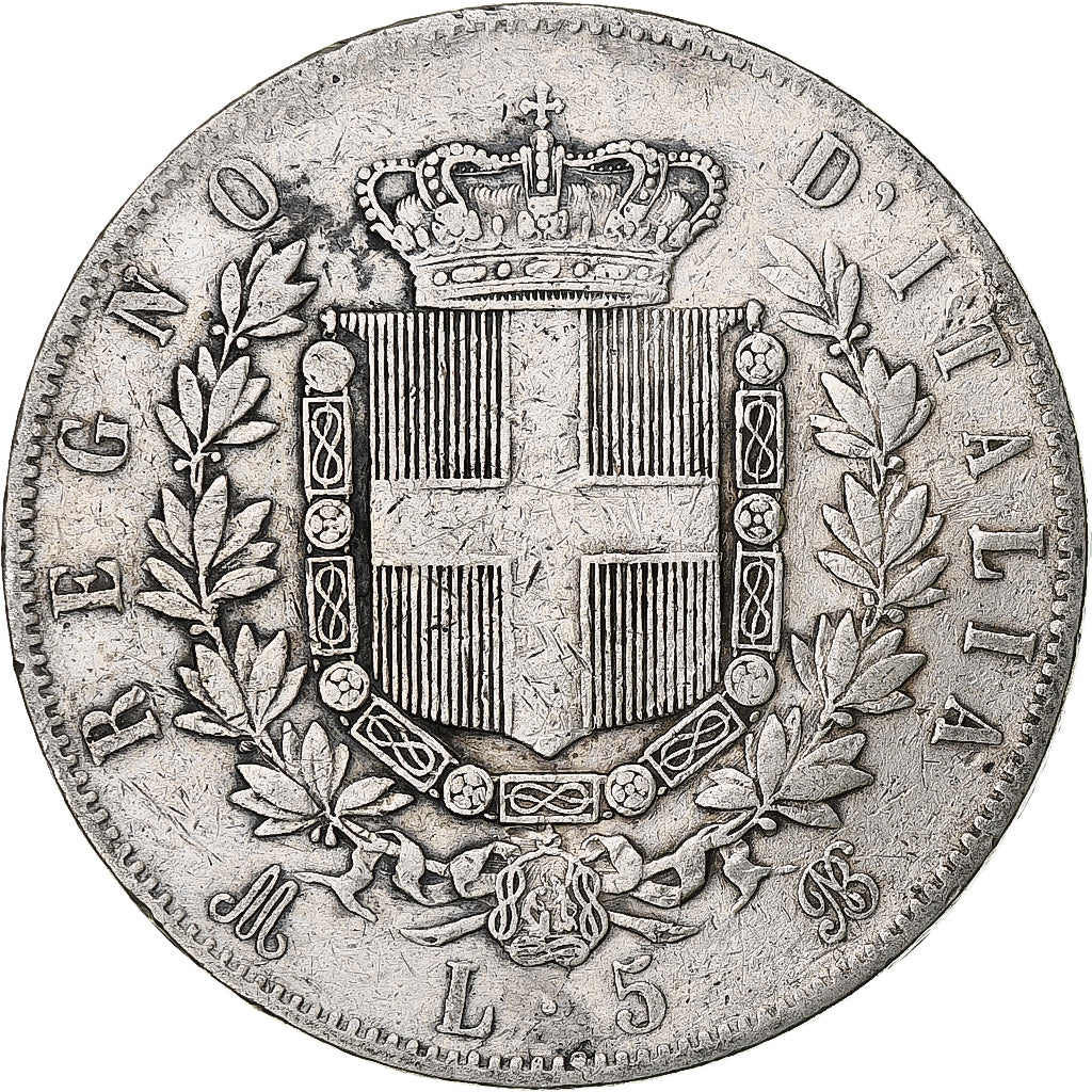 Italie, Vittorio Emanuele II, 5 Lire, 1874, Milan, Argent, TB, KM:8.3
