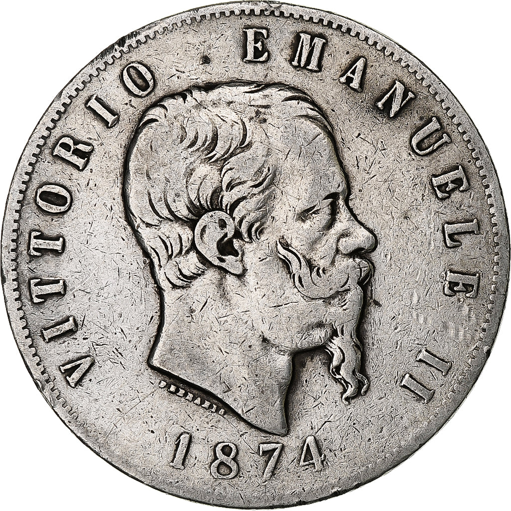 Italien, Vittorio Emanuele II, 5 Lire, 1874, Milan, Silber, S, KM:8.3