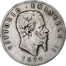 Italien, Vittorio Emanuele II, 5 Lire, 1874, Milan, Silber, S, KM:8.3