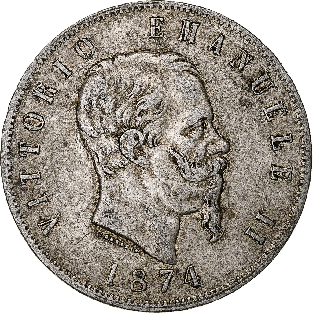 Italie, Vittorio Emanuele II, 5 Lire, 1874, Milan, Argent, TB, KM:8.3