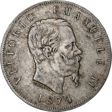 Italie, Vittorio Emanuele II, 5 Lire, 1874, Milan, Argent, TB, KM:8.3