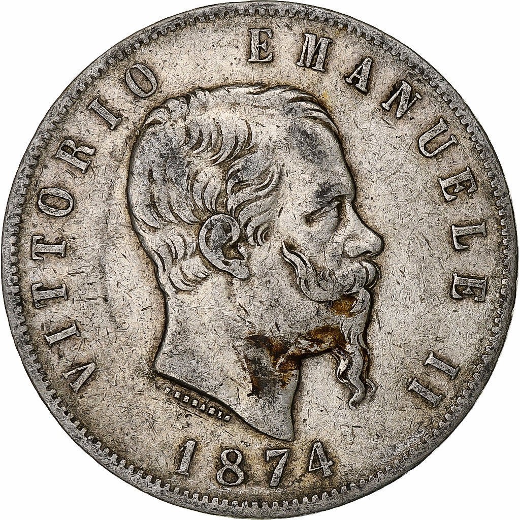 Italia, Vittorio Emanuele II, 5 Lire, 1874, Milan, Argento, MB, KM:8.3