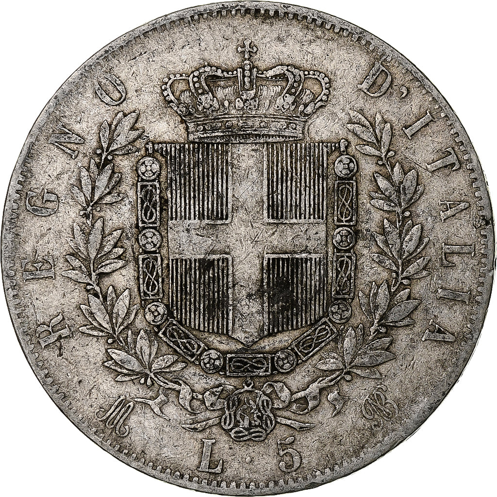 Italia, Vittorio Emanuele II, 5 Lire, 1874, Milan, Argento, MB, KM:8.3