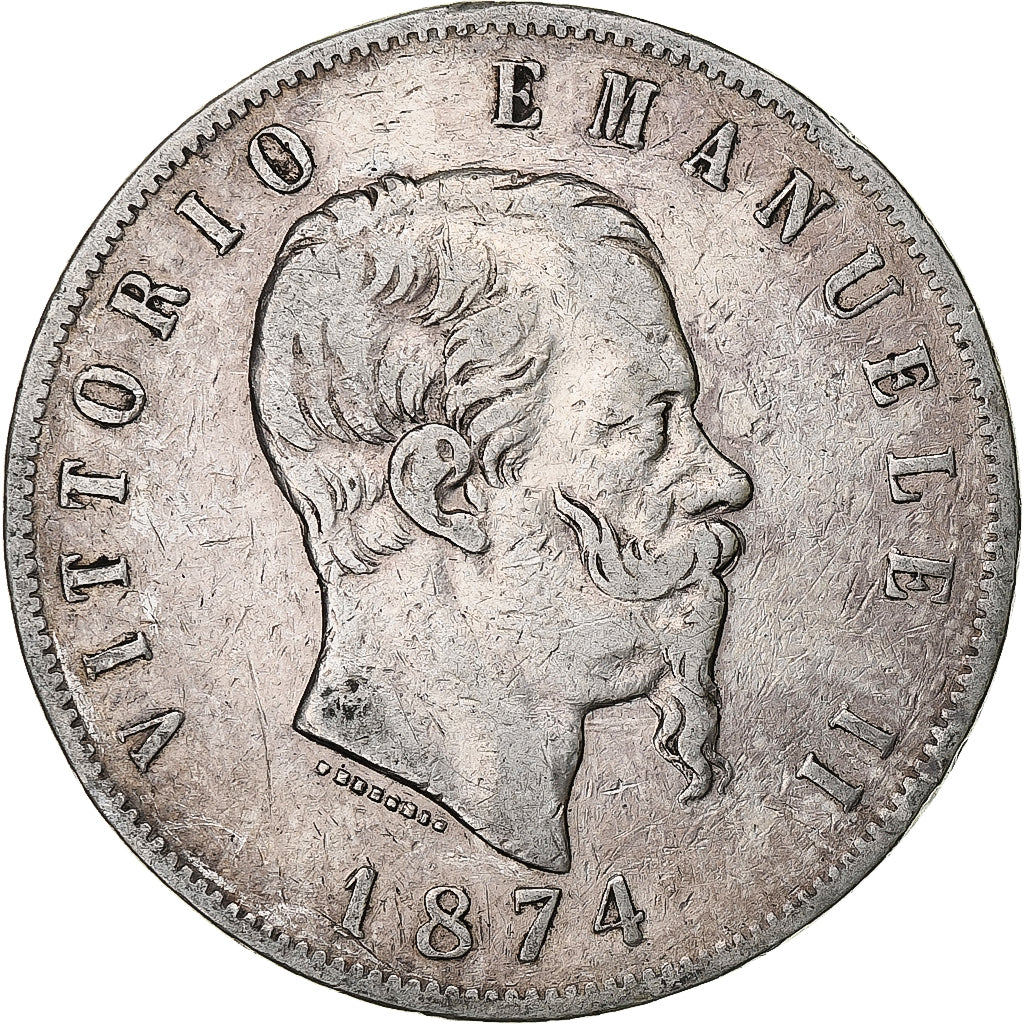 Italia, Vittorio Emanuele II, 5 Lire, 1874, Milan, Argento, MB, KM:8.3