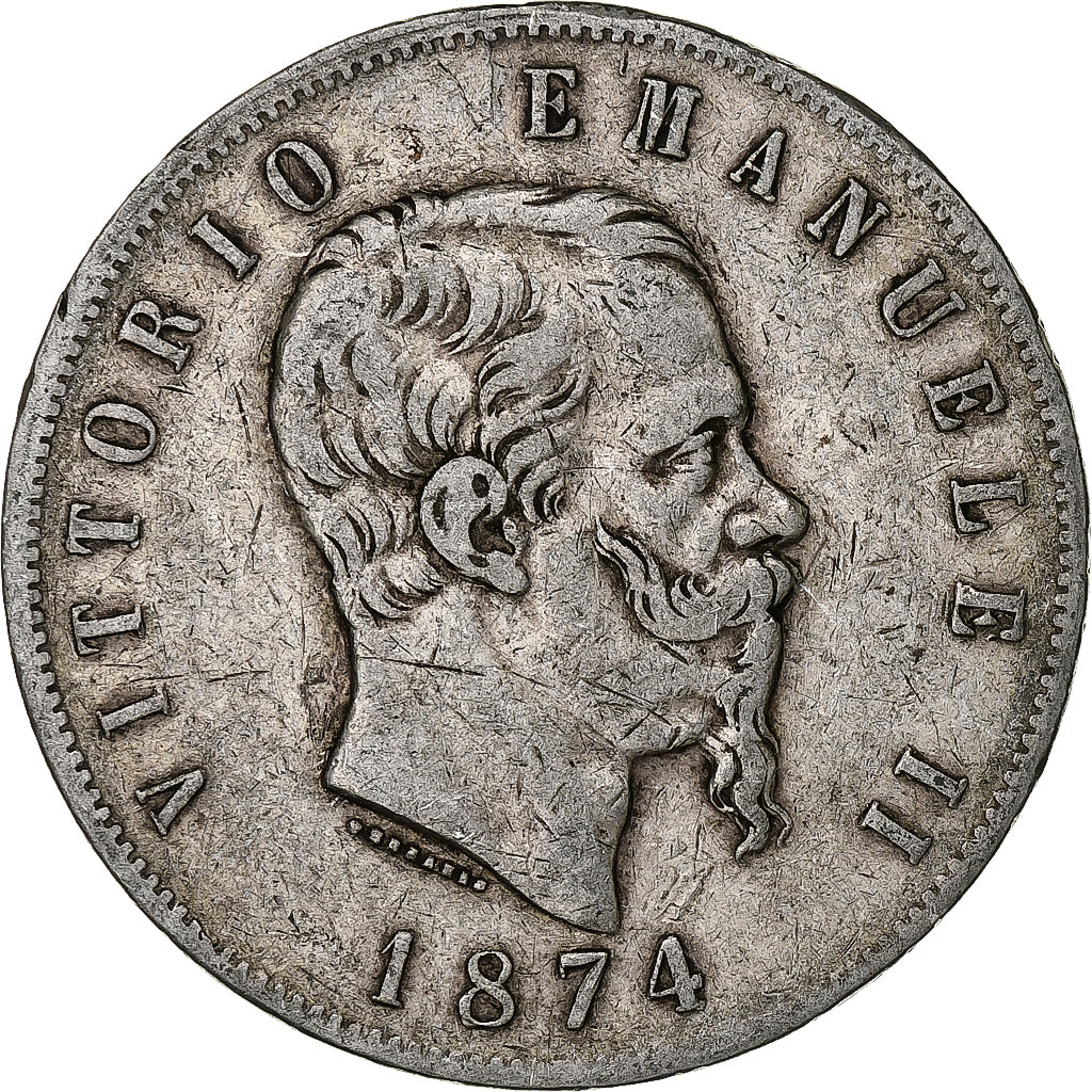 Italie, Vittorio Emanuele II, 5 Lire, 1874, Milan, Argent, TB, KM:8.3
