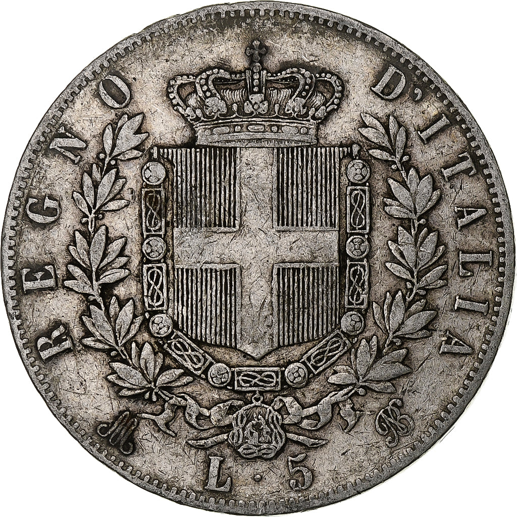 Italie, Vittorio Emanuele II, 5 Lire, 1874, Milan, Argent, TB, KM:8.3
