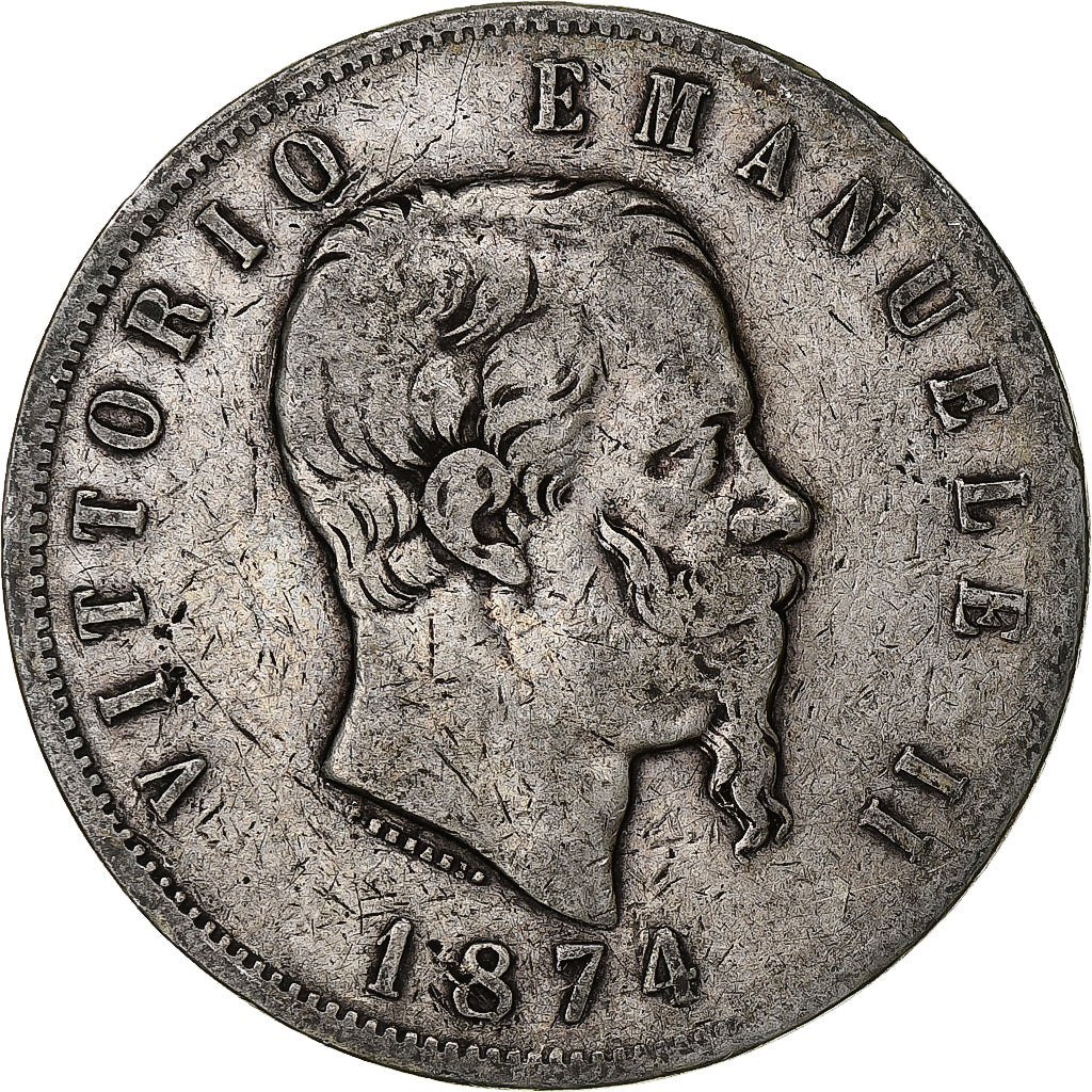 Italie, Vittorio Emanuele II, 5 Lire, 1874, Milan, Argent, TB, KM:8.3