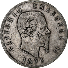 Italie, Vittorio Emanuele II, 5 Lire, 1874, Milan, Argent, TB, KM:8.3
