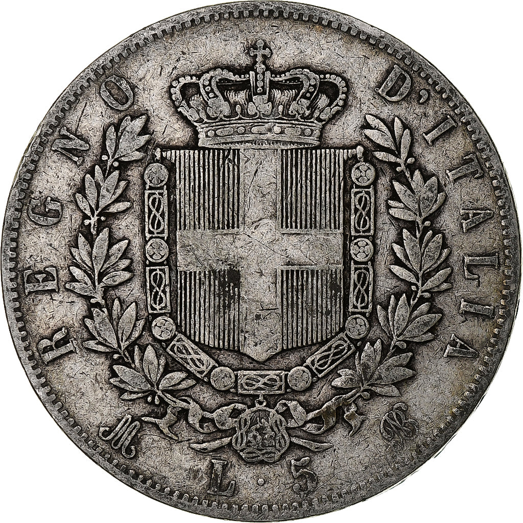 Italie, Vittorio Emanuele II, 5 Lire, 1874, Milan, Argent, TB, KM:8.3