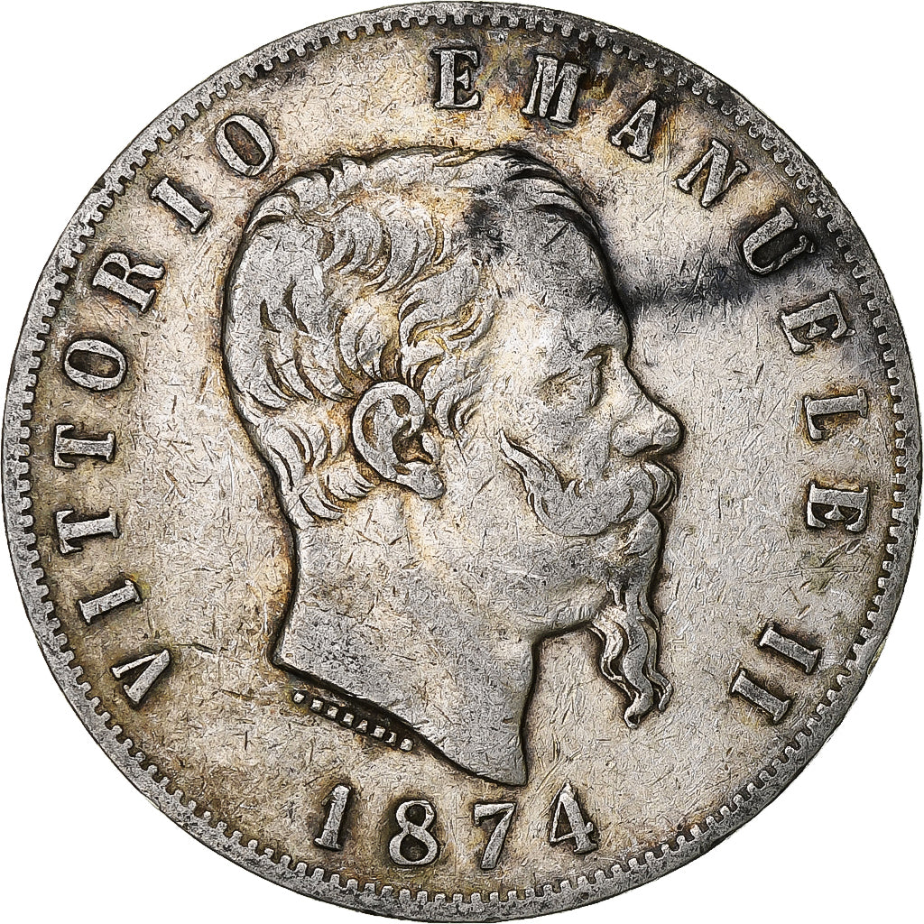 Italy, Vittorio Emanuele II, 5 Lire, 1874, Milan, Silver, VF(20-25), KM:8.3
