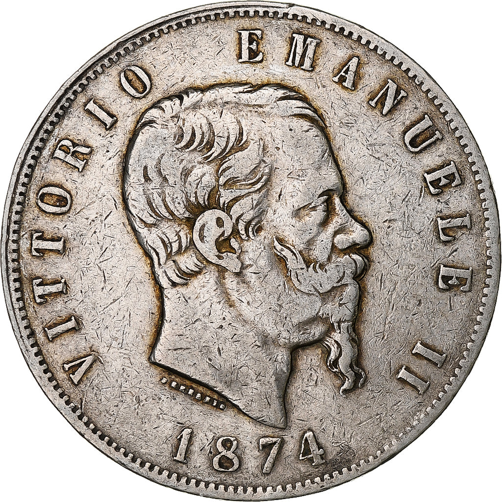 Italy, Vittorio Emanuele II, 5 Lire, 1874, Milan, Silver, VF(30-35), KM:8.3