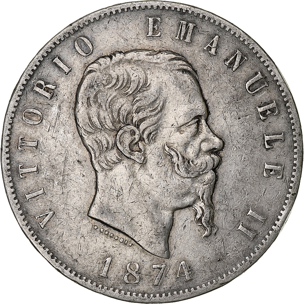 Italy, Vittorio Emanuele II, 5 Lire, 1874, Milan, Silver, VF(30-35), KM:8.3