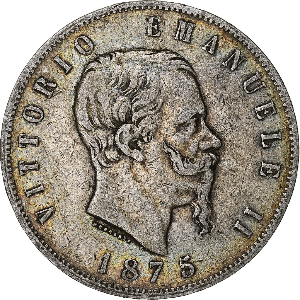 Italia, Vittorio Emanuele II, 5 Lire, 1875, Milan, Plata, BC+, KM:8.3