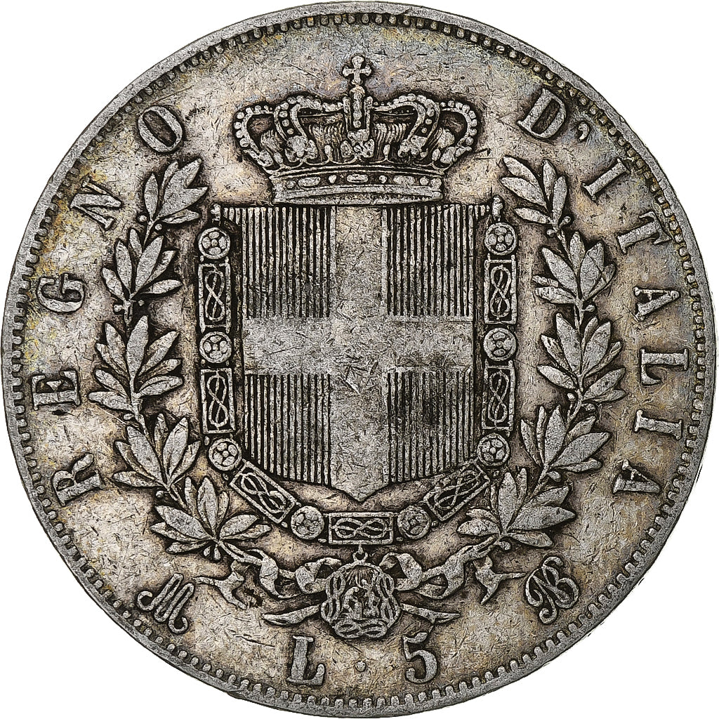 Italia, Vittorio Emanuele II, 5 Lire, 1875, Milan, Plata, BC+, KM:8.3