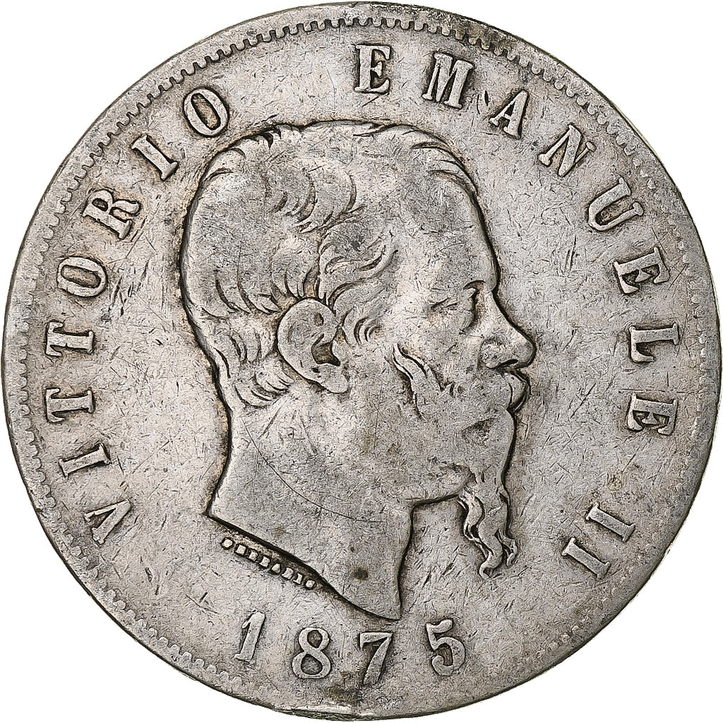 Włochy, Vittorio Emanuele II, 5 Lire, 1875, Milan, Srebro, VF(20-25), KM:8.3