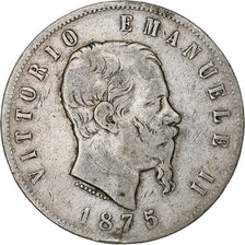 Włochy, Vittorio Emanuele II, 5 Lire, 1875, Milan, Srebro, VF(20-25), KM:8.3