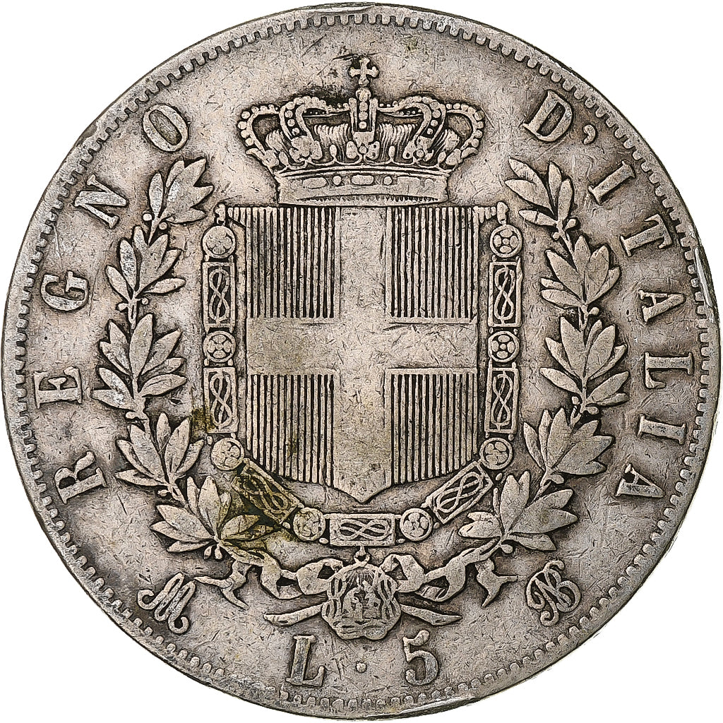 Włochy, Vittorio Emanuele II, 5 Lire, 1875, Milan, Srebro, VF(20-25), KM:8.3