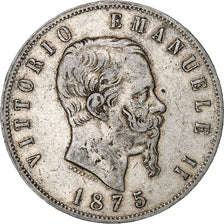 Italy, Vittorio Emanuele II, 5 Lire, 1875, Milan, Silver, VF(30-35), KM:8.3