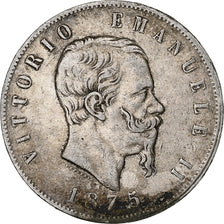 Italy, Vittorio Emanuele II, 5 Lire, 1875, Milan, Silver, VF(30-35), KM:8.3
