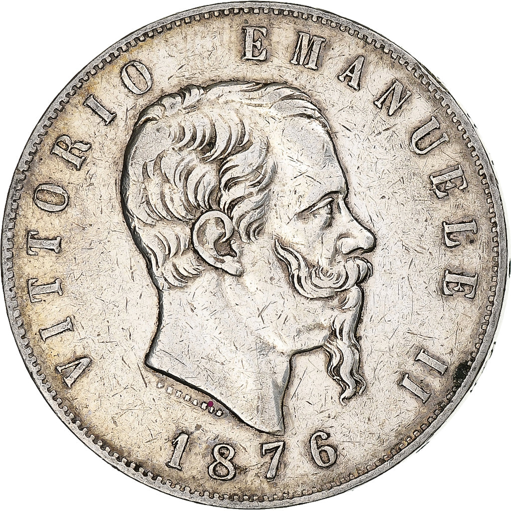 Italia, Vittorio Emanuele II, 5 Lire, 1876, Rome, Argento, MB, KM:8.4