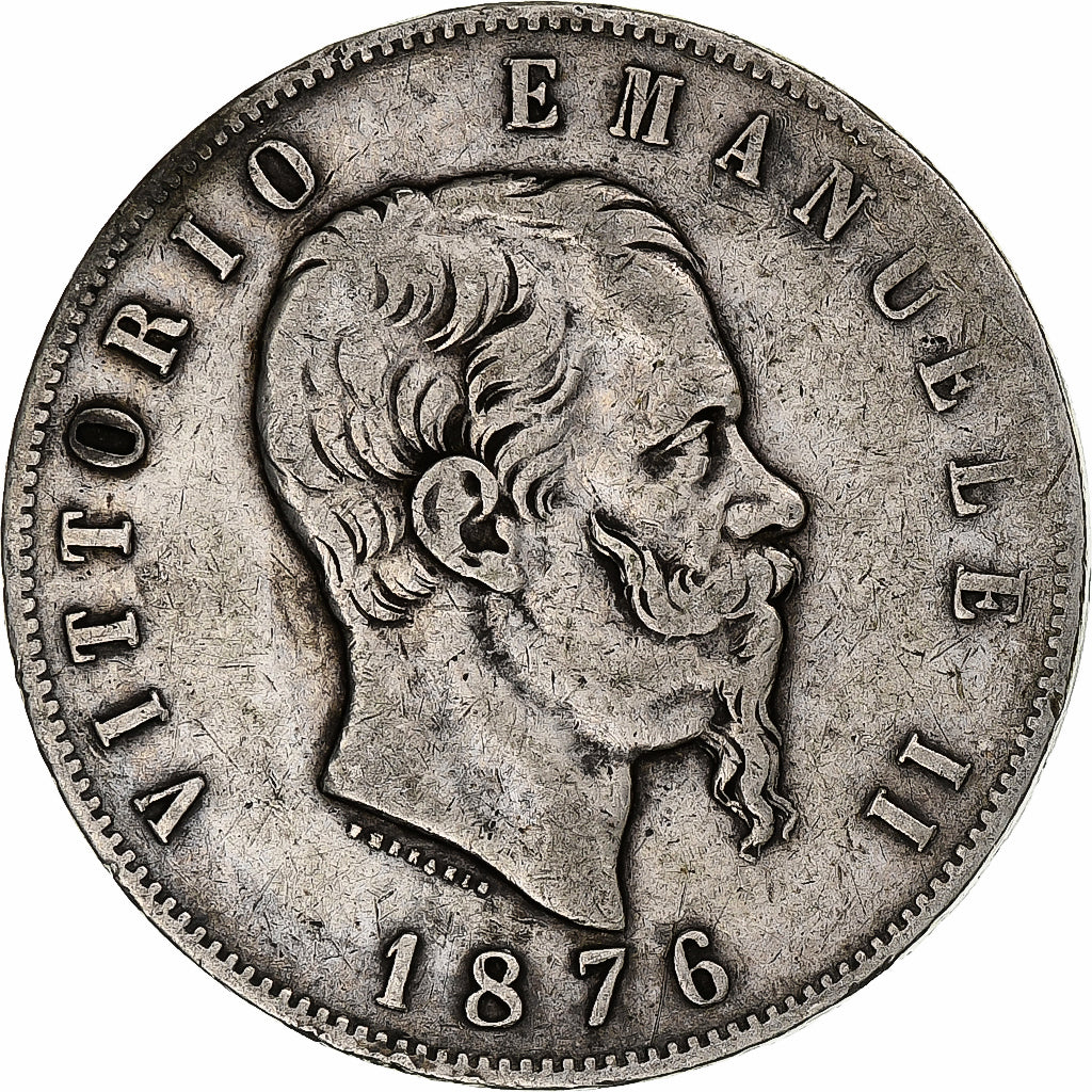 Italie, Vittorio Emanuele II, 5 Lire, 1876, Rome, Argent, TB, KM:8.4