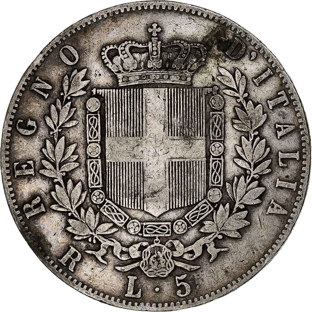 Italie, Vittorio Emanuele II, 5 Lire, 1876, Rome, Argent, TB, KM:8.4