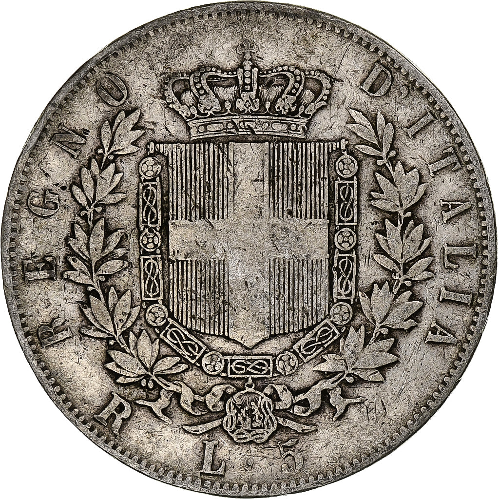 Italie, Vittorio Emanuele II, 5 Lire, 1876, Rome, Argent, TB, KM:8.4