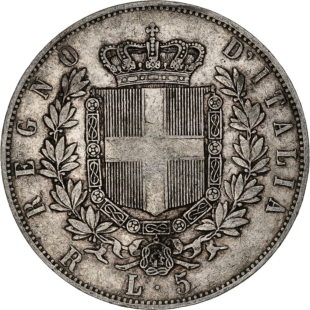Italia, Vittorio Emanuele II, 5 Lire, 1876, Rome, Argento, MB, KM:8.4
