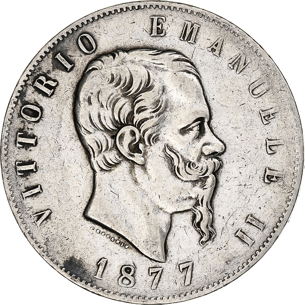 Italie, Vittorio Emanuele II, 5 Lire, 1877, Rome, Argent, TB, KM:8.4