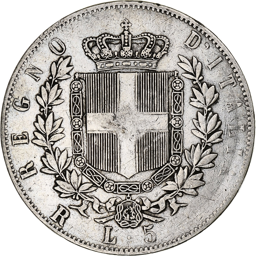 Italie, Vittorio Emanuele II, 5 Lire, 1877, Rome, Argent, TB, KM:8.4