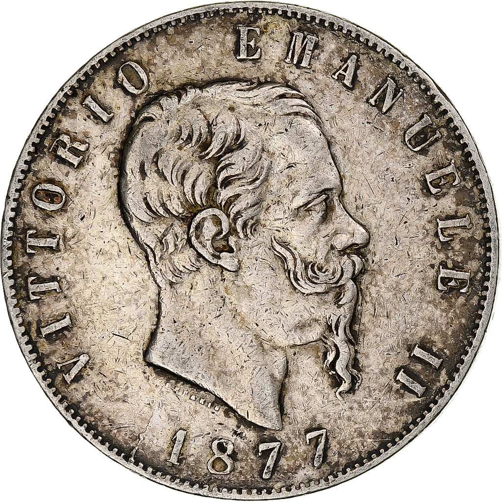 Italia, Vittorio Emanuele II, 5 Lire, 1877, Rome, Argento, MB, KM:8.4